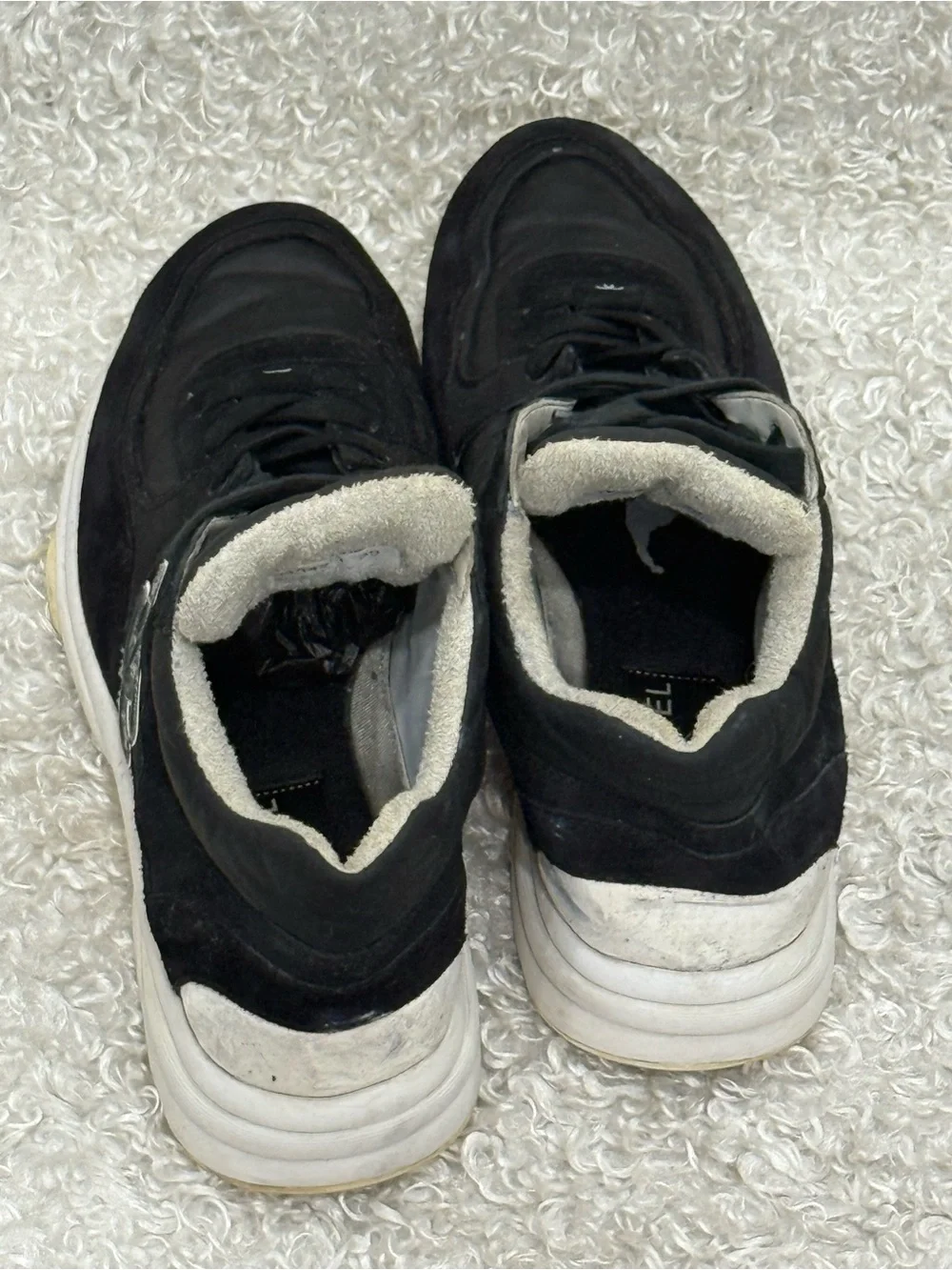 CHANEL Black and White Suede Fabric Sneakers